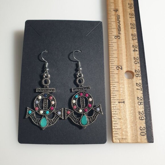 Anchor Nautical Dangling Earrings Women Beach Core Vacation Bali Boat Vacation - Picture 2 of 5